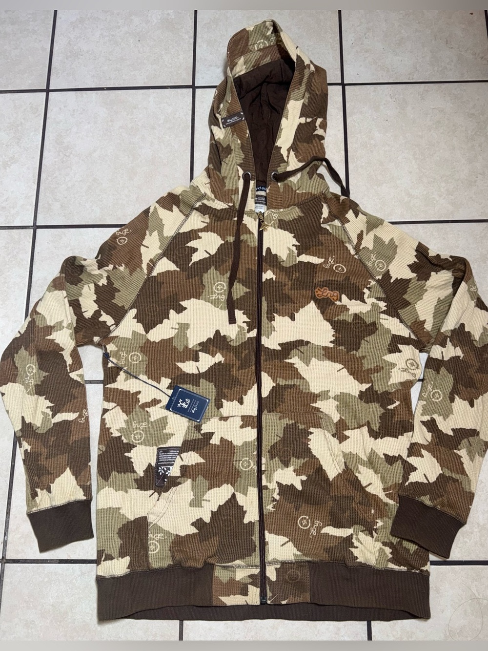 Lrg Men's Brown & Tan Camo Crewneck Zip Hoodie